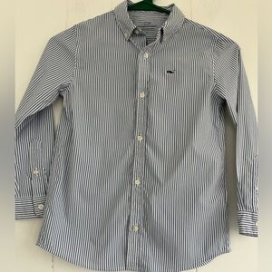 Vineyard Vines Youth Boy Performance Blue White Stripe Button Down Size 7